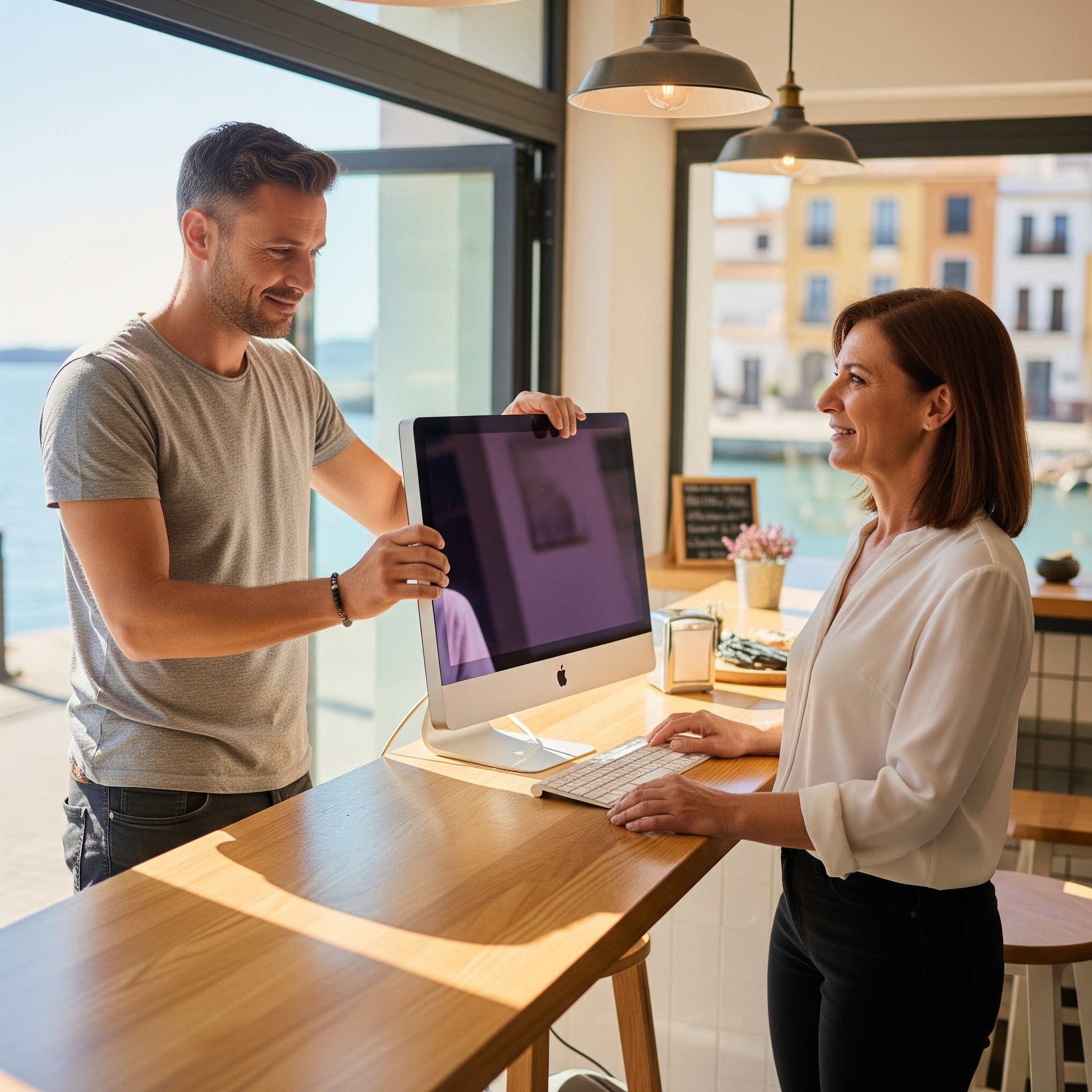 Expert installing a home IT device for Blancatec