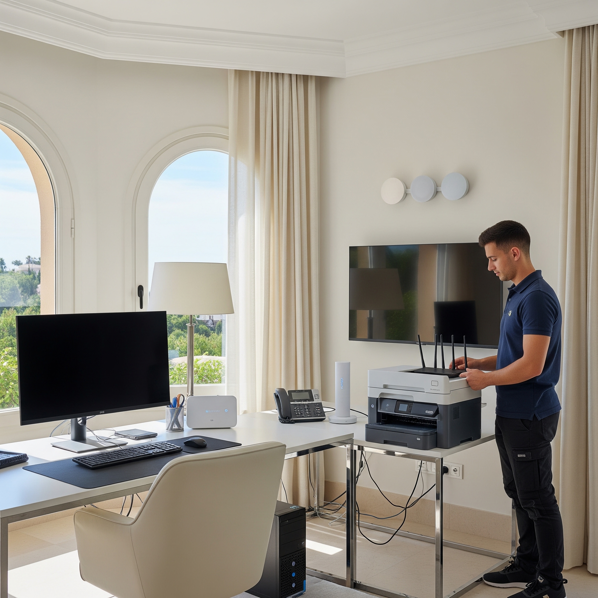 Expert installing a home IT device for Blancatec