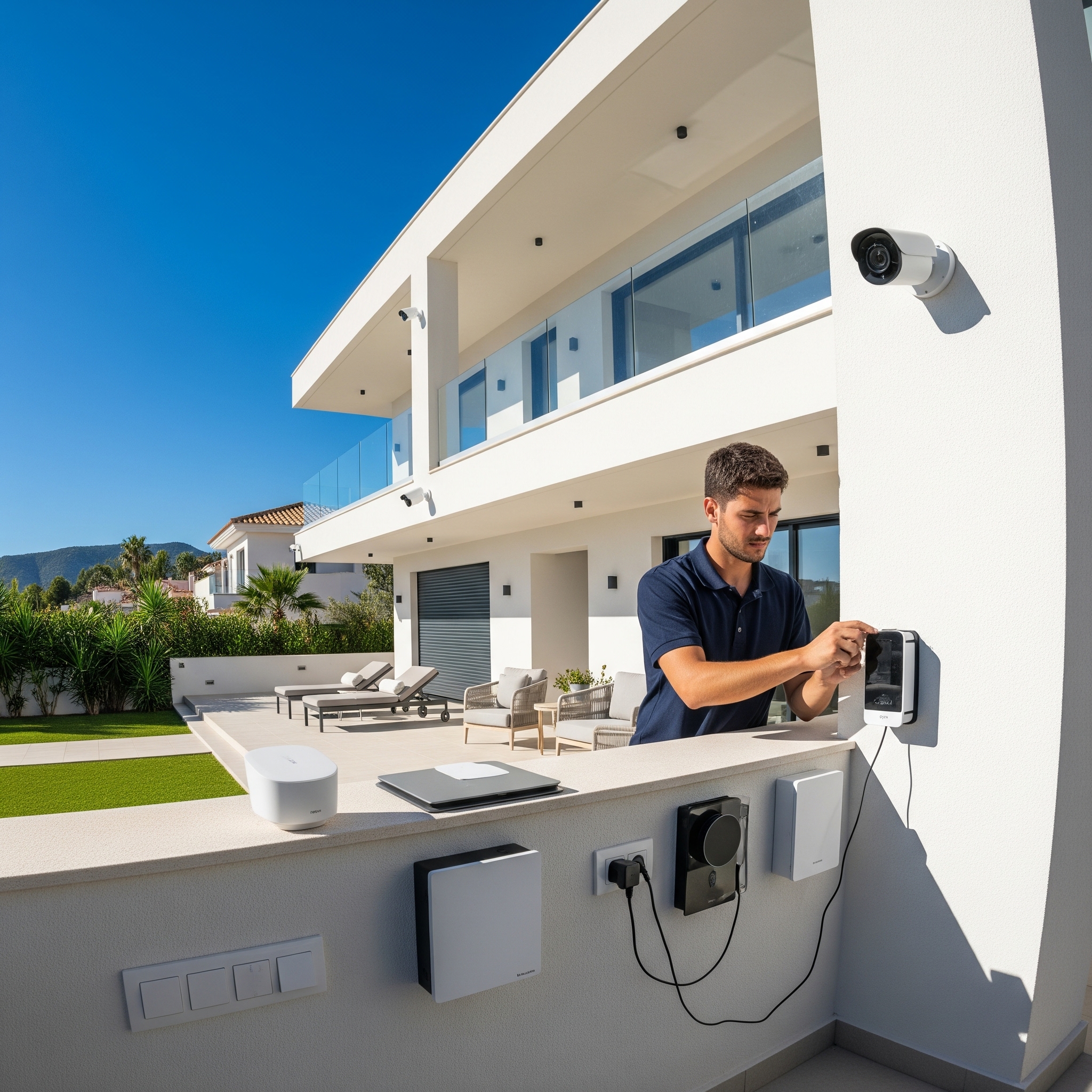 Expert installing a home IT device for Blancatec