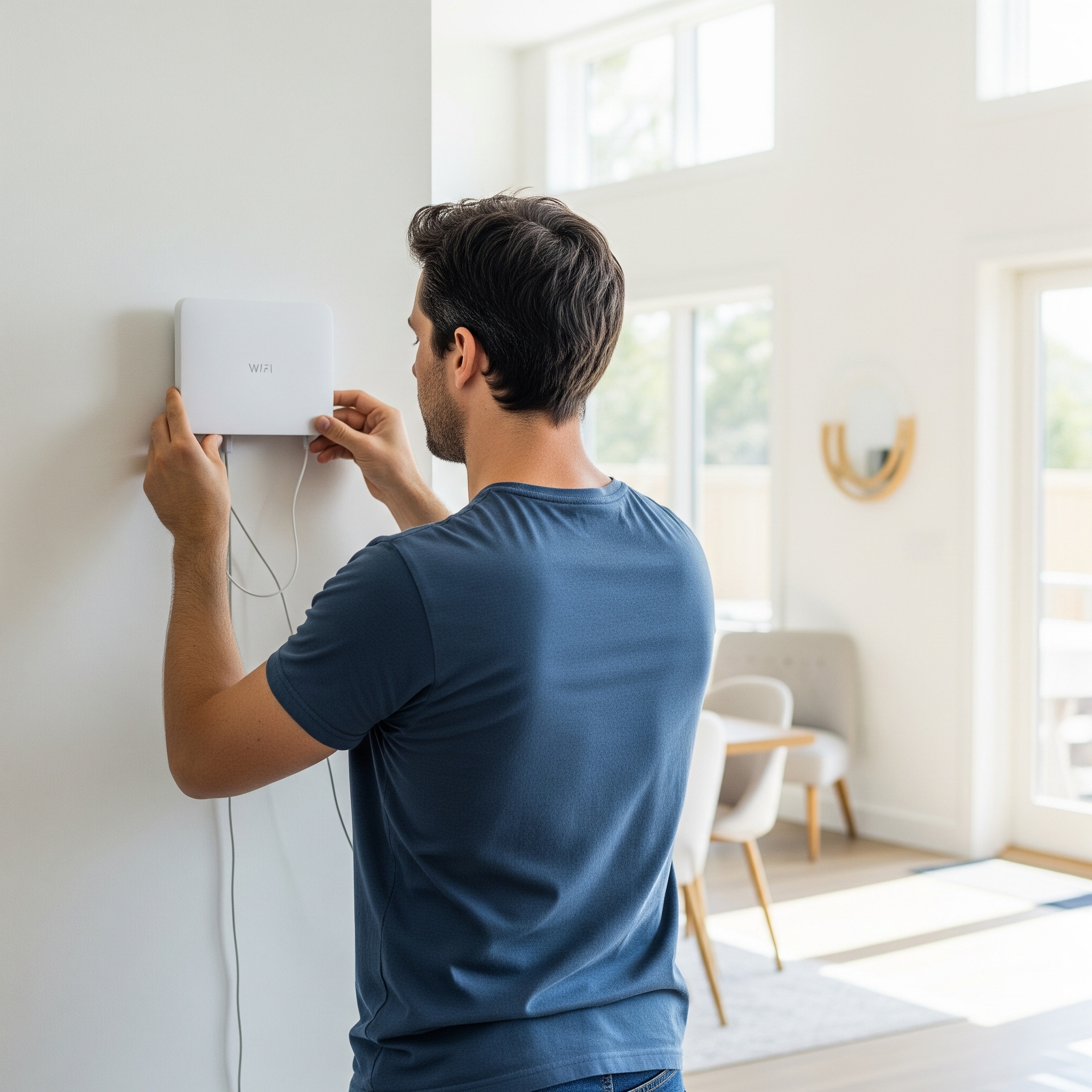 Expert installing a home IT device for Blancatec